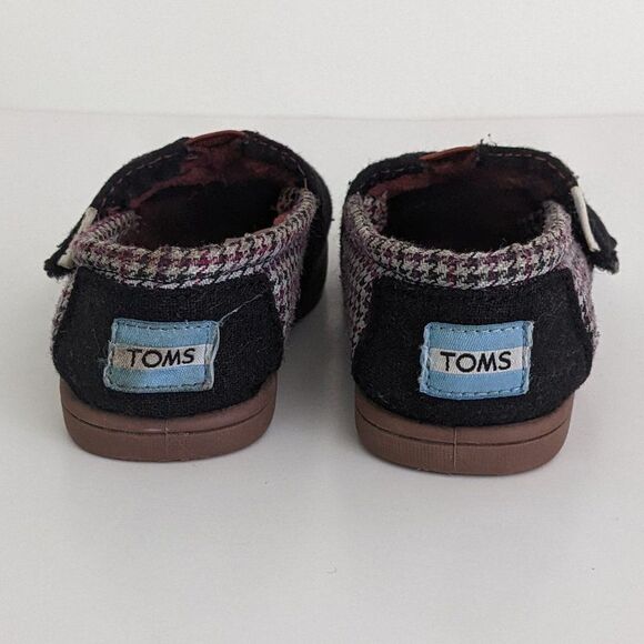 Toms Classic Alpargata Black Pink Herringbone Shoes Toddler Girl 6 - Picture 6 of 9